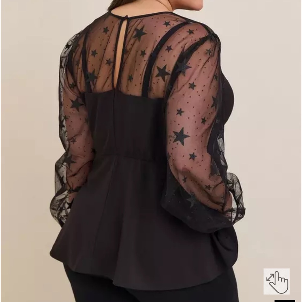 Peplum Stretch Woven Glitter Star Organza Top Torrid Size 4 NWT - Picture 2 of 5